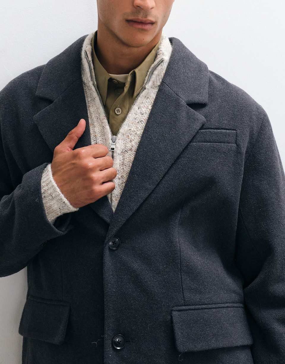 Manteau long aspect laine - Gris