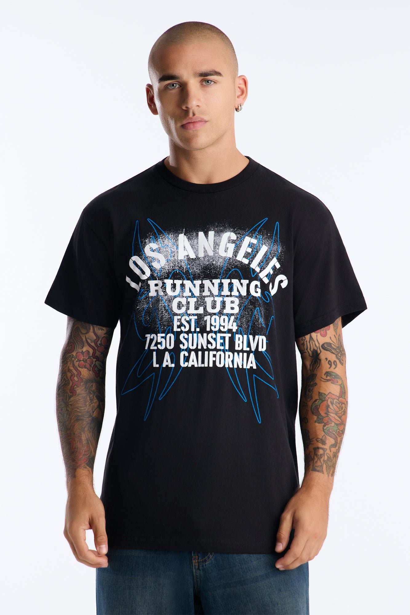 تي شيرت أوفرسايز بأكمام قصيرة بطبعة Los Angeles Running Club