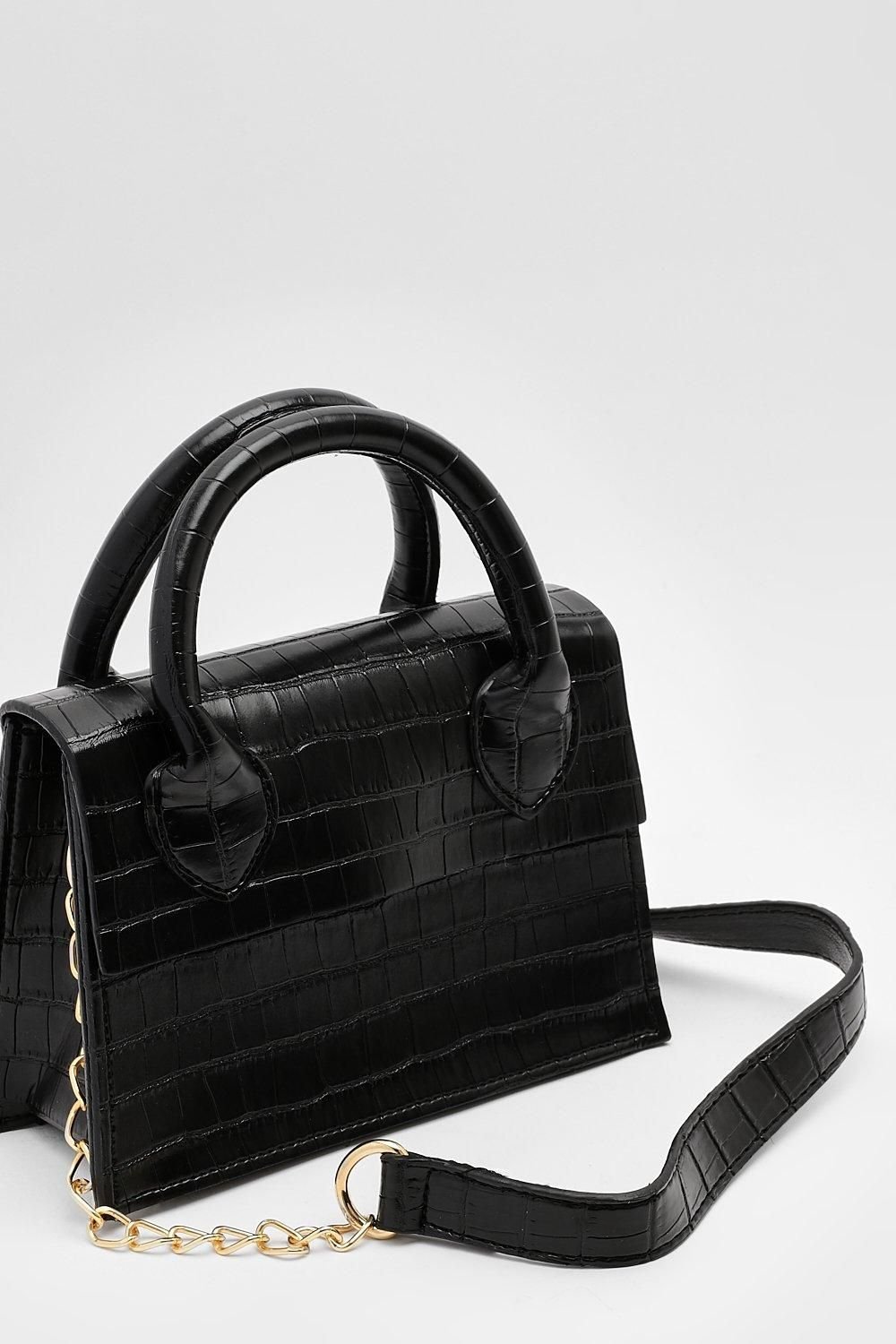 Patent croc-effect crossbody bag