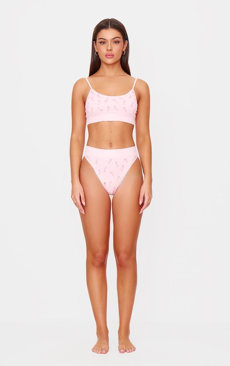 Candy cane print ribbed thong