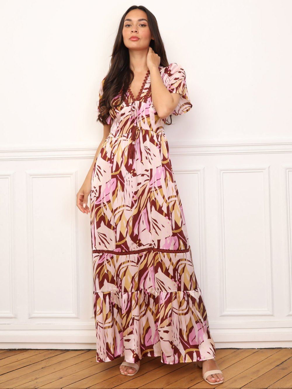 Robe twila tropicale b pompons rose