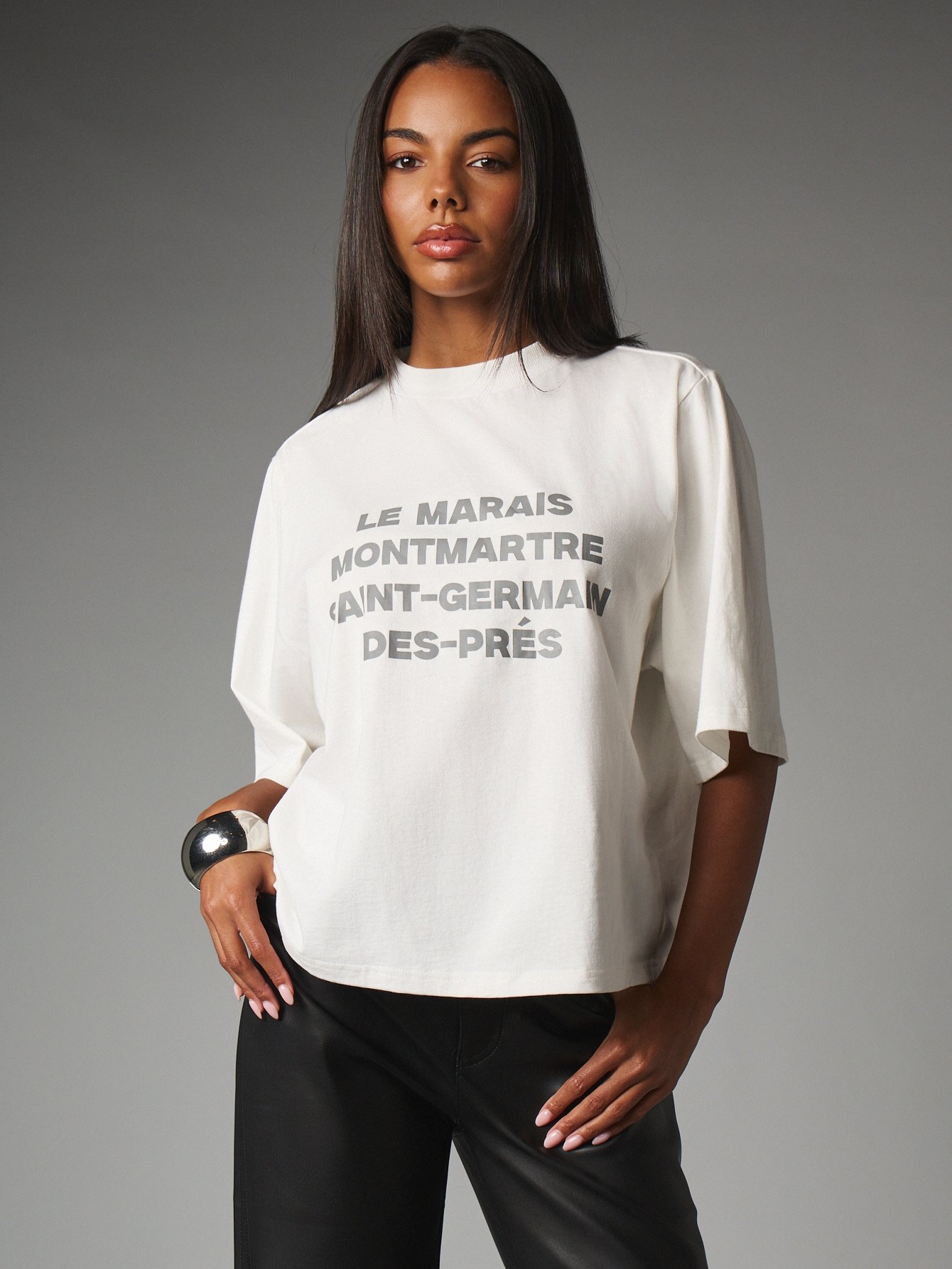 T-shirt court et ample avec imprimé texte parisien