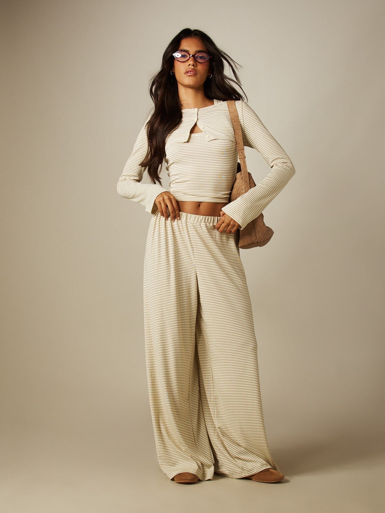 Ensemble Crop Top Rayé Et Pantalon Large