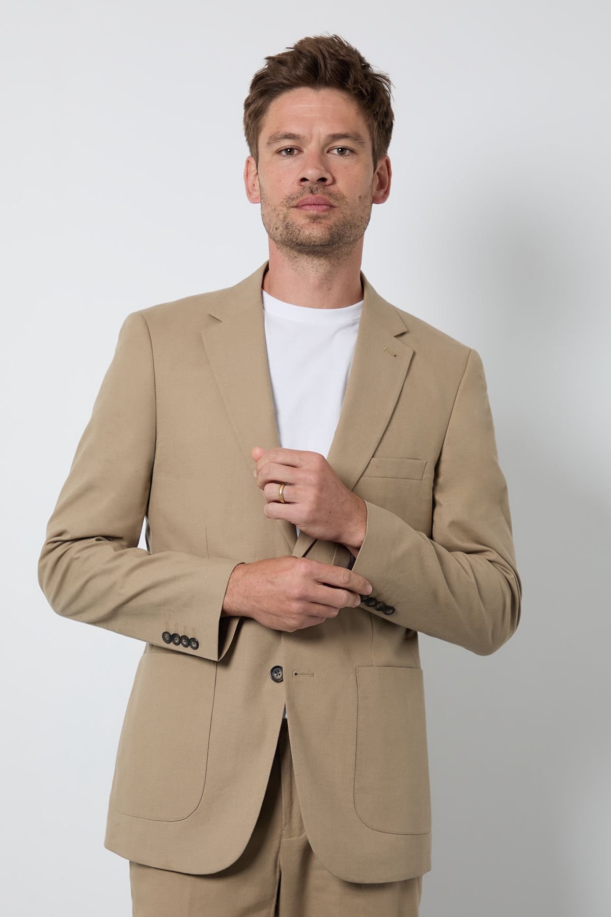Veste de costume ajustée en lin - Beige foncé