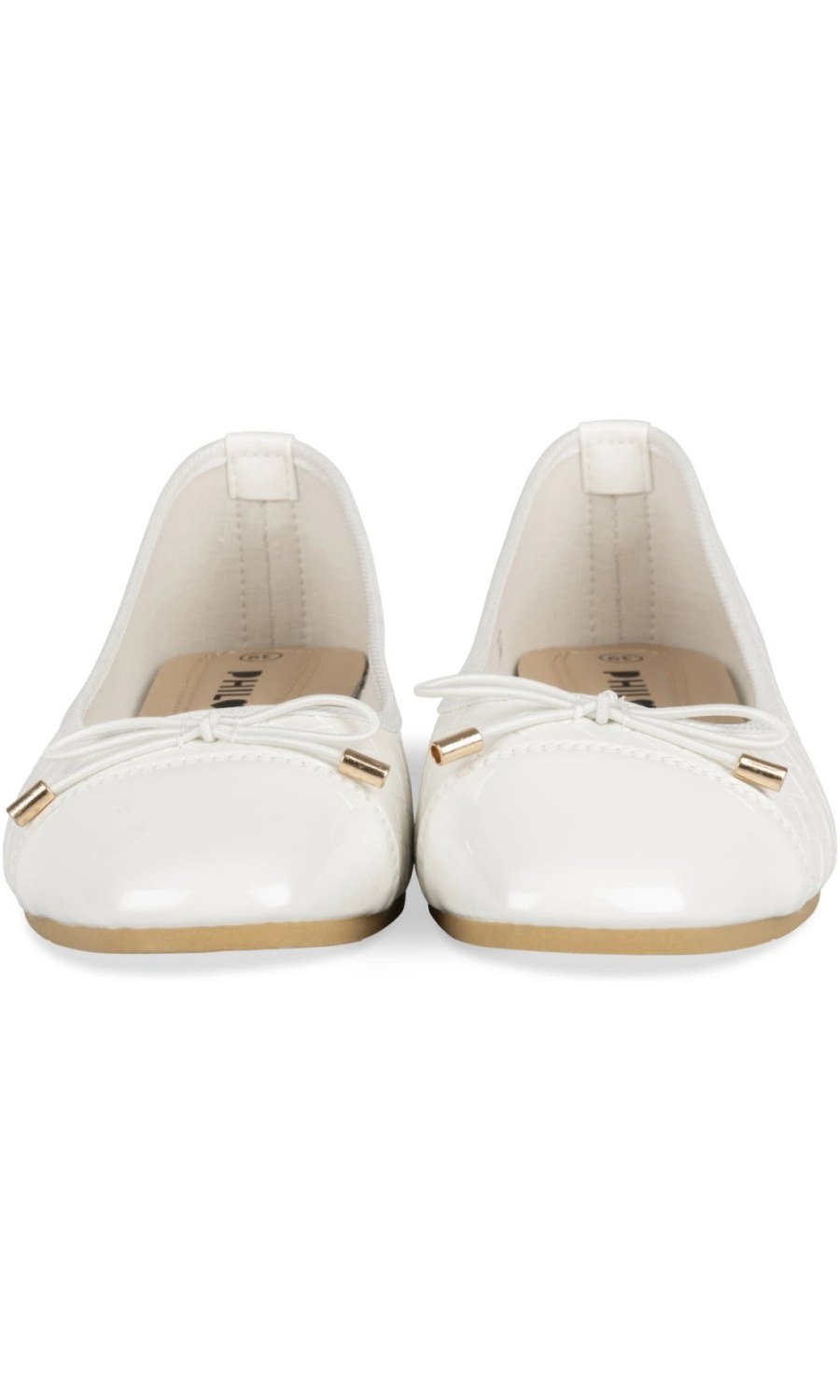 White woven-texture bow ballerinas
