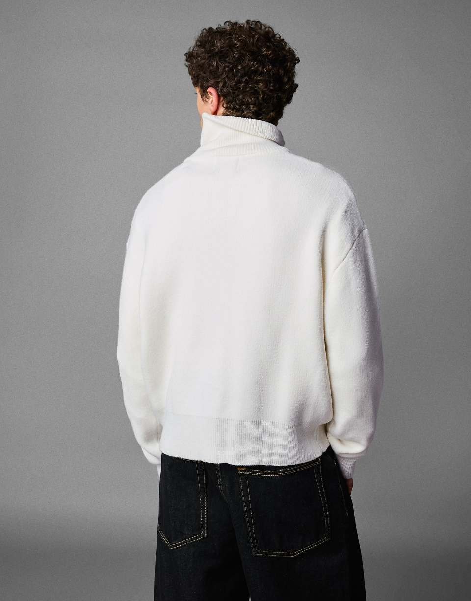 Veste en maille coupe carrée à fermeture éclair - Blanc