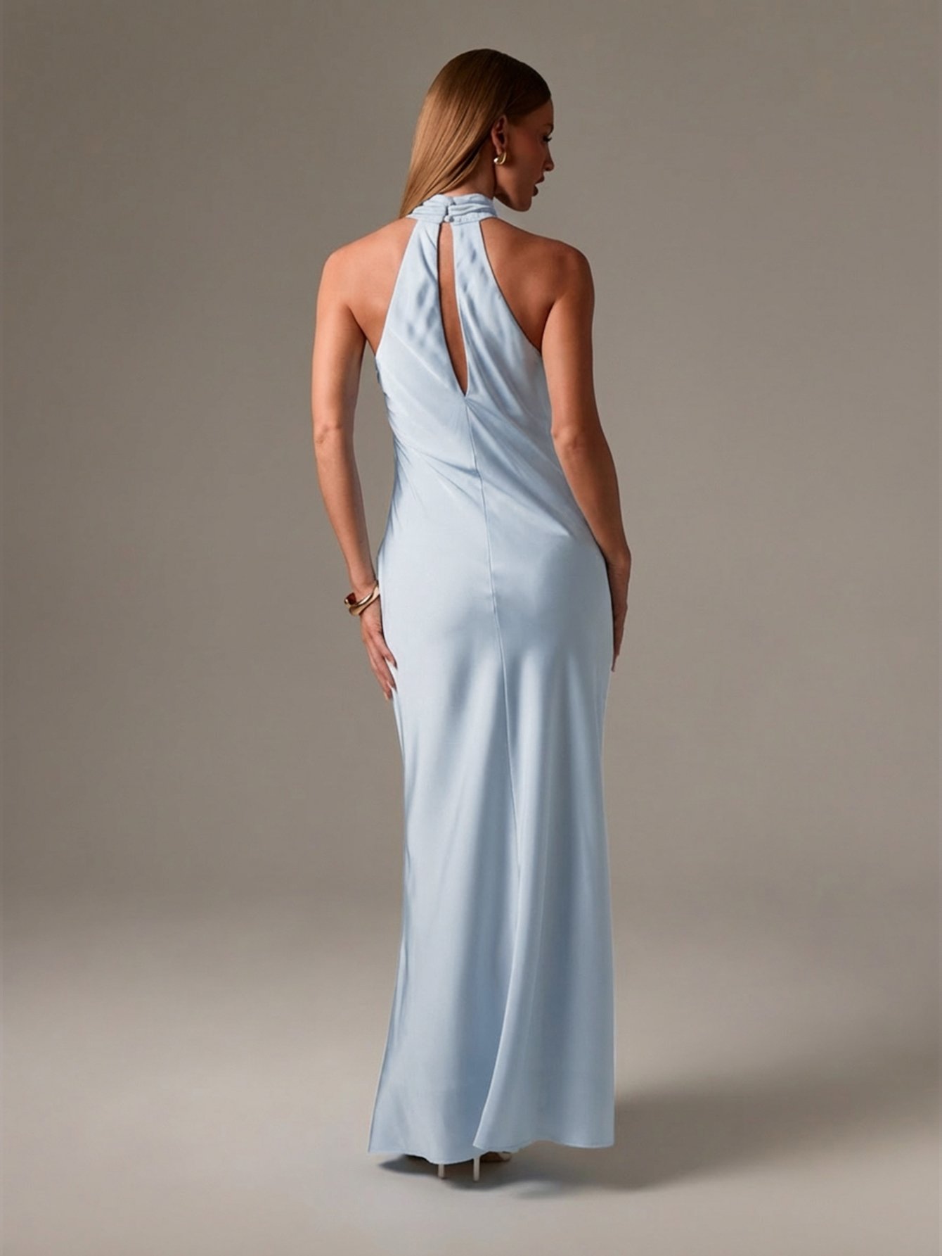 Backless satin maxi evening dress