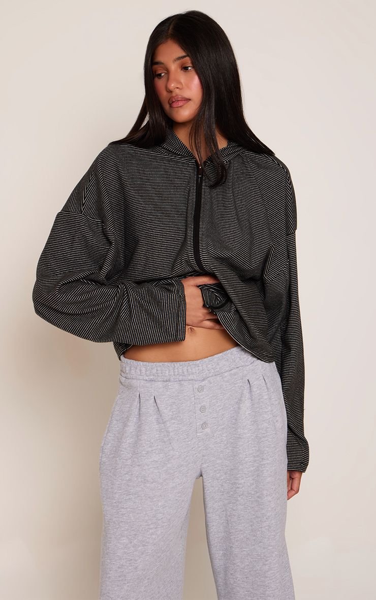 Striped soft fleece zip-up jacket