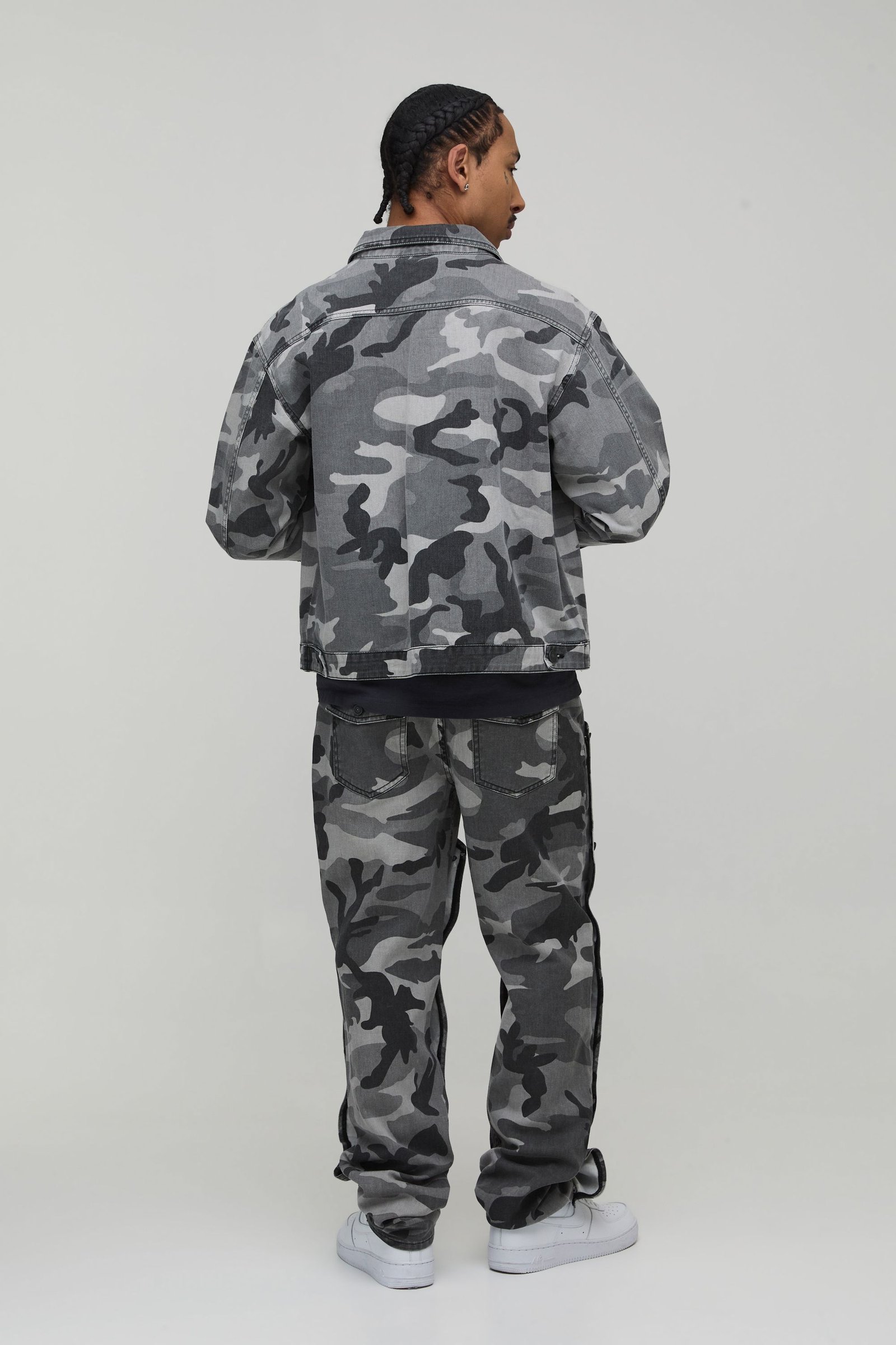 Jean camouflage à panneau de charpentier amovible, coupe droite empilée extrême