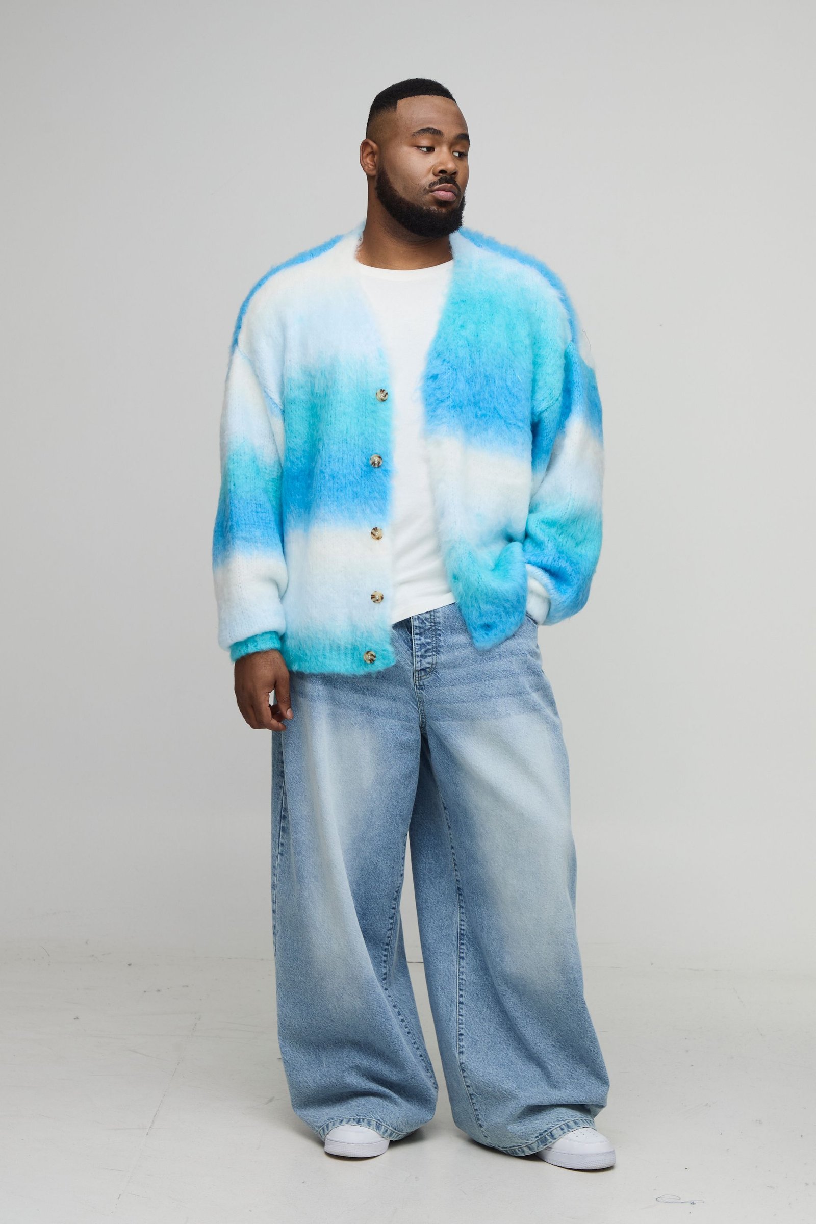 Plus Cardigan tricoté oversize à rayures brossées, au style boxy Plus