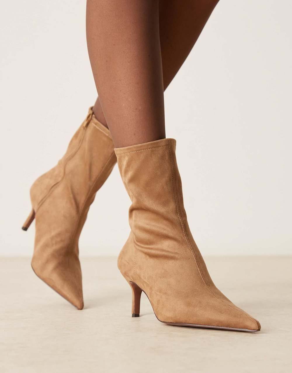 Low heel faux suede ankle boots in camel