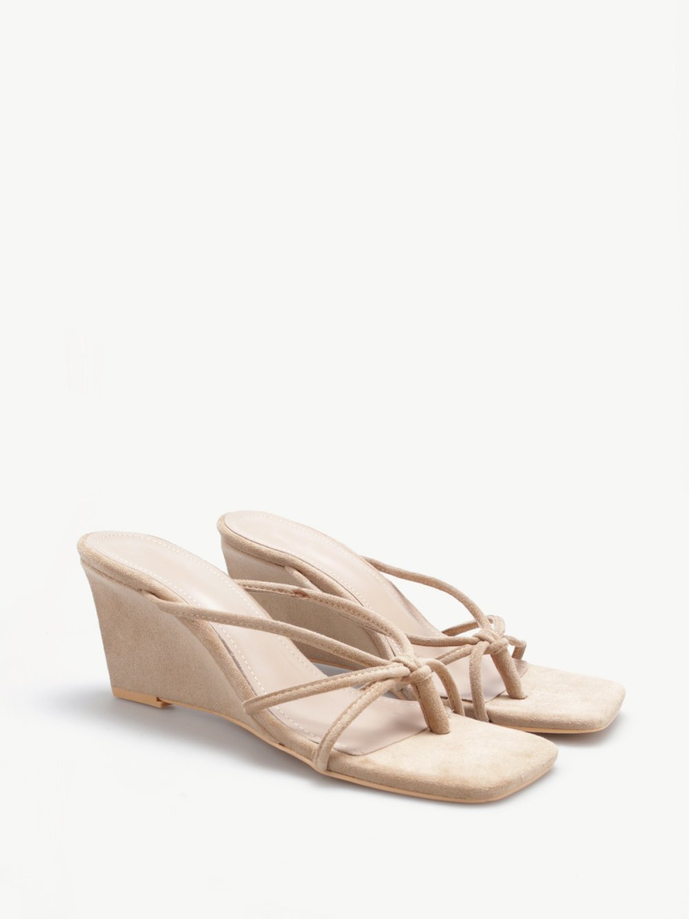 Tongs compensées à fines brides taupe