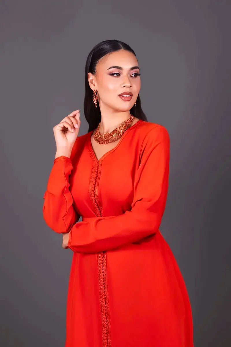 Caftan simple col V orange foncé