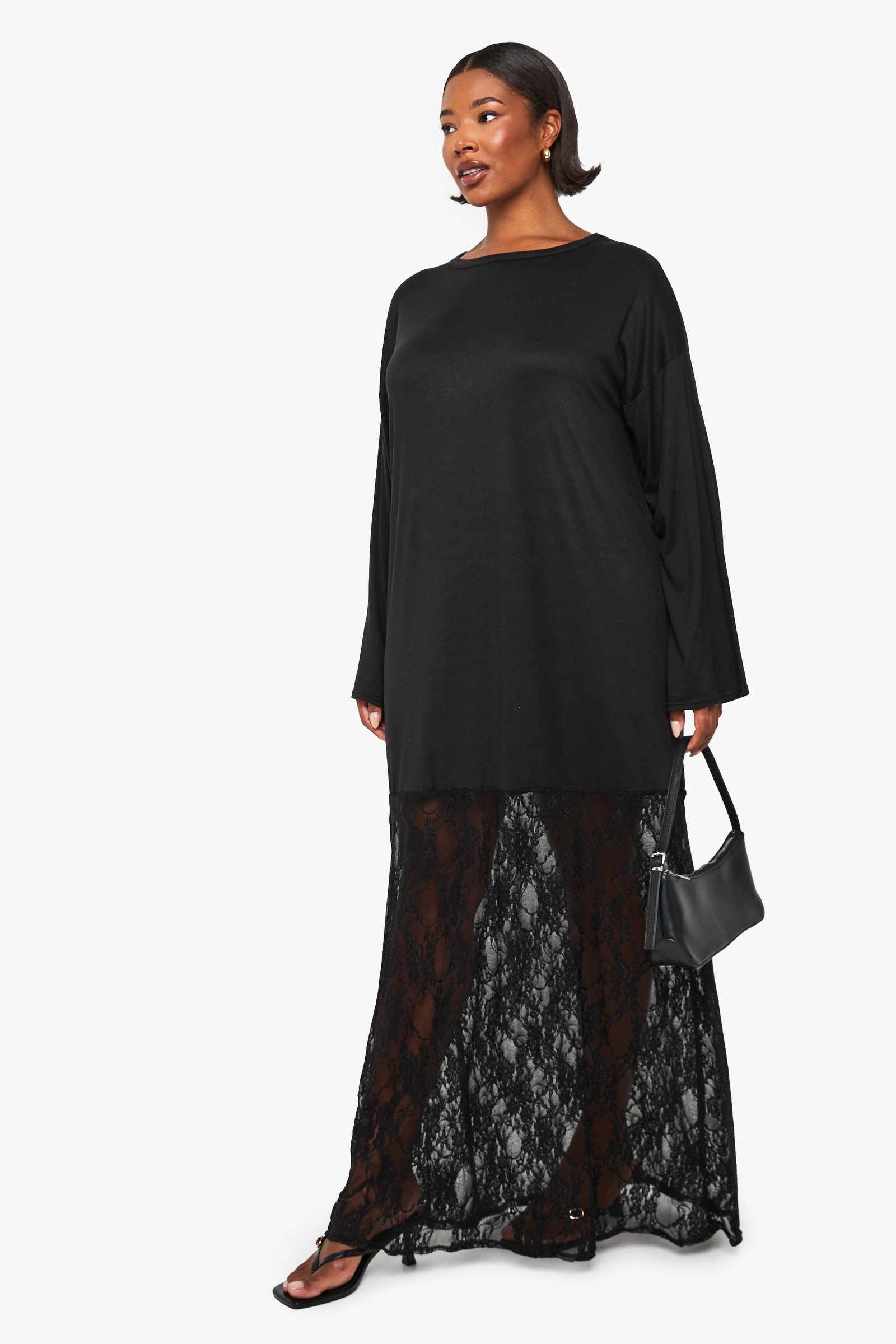 Robe t-shirt dentelle b kmam twal, taille kbira