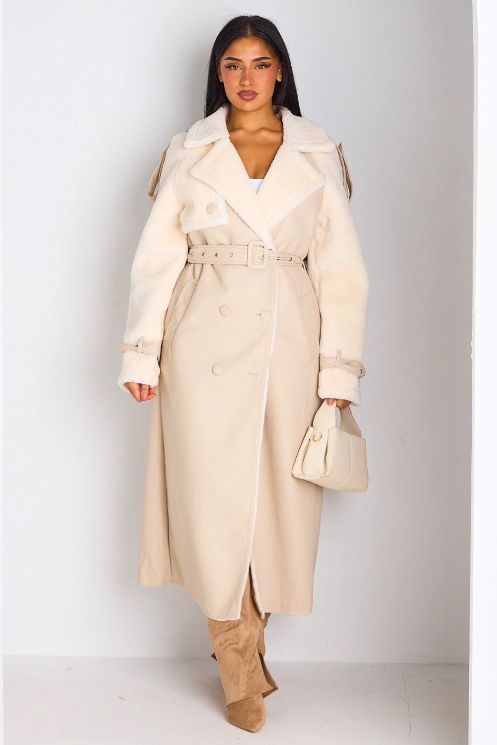 Manteau twil simili cuir w polaire beige