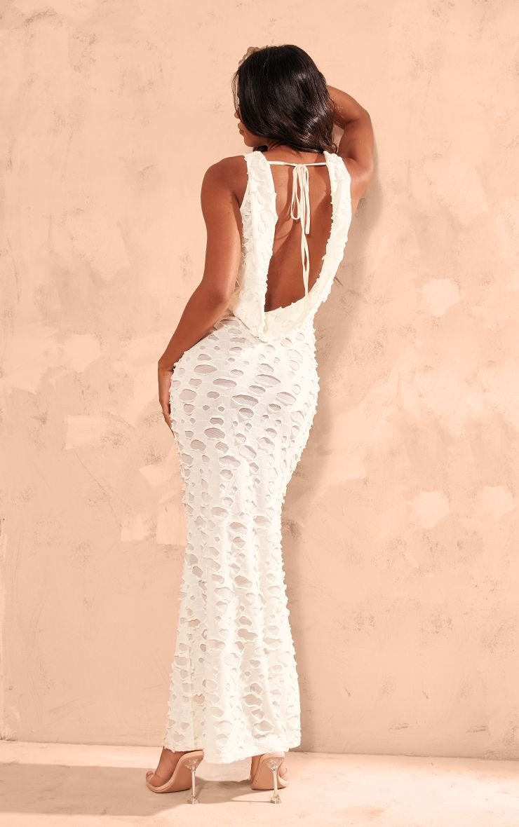 Robe maxi b col bénitier f tob tissé texturé