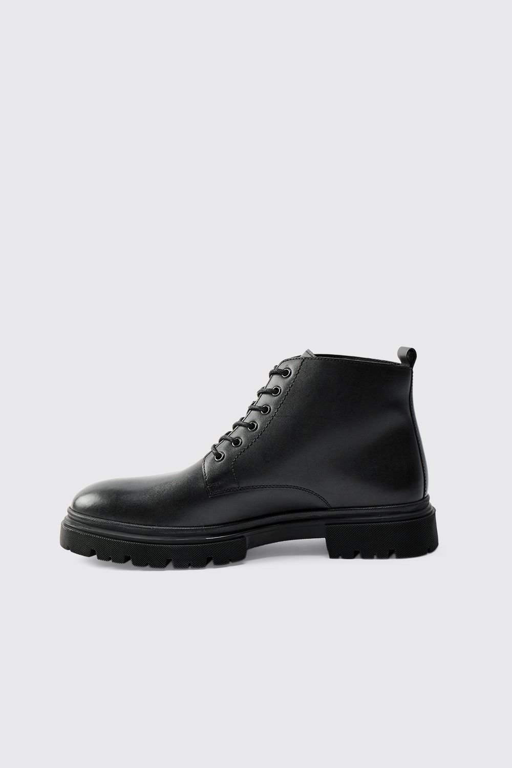 Botte chunky à lacets en cuir verni authentique