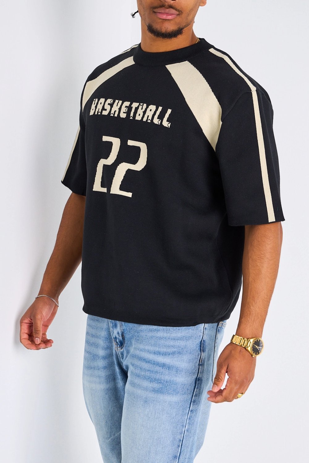 T-shirt ample bicolore basketball noir