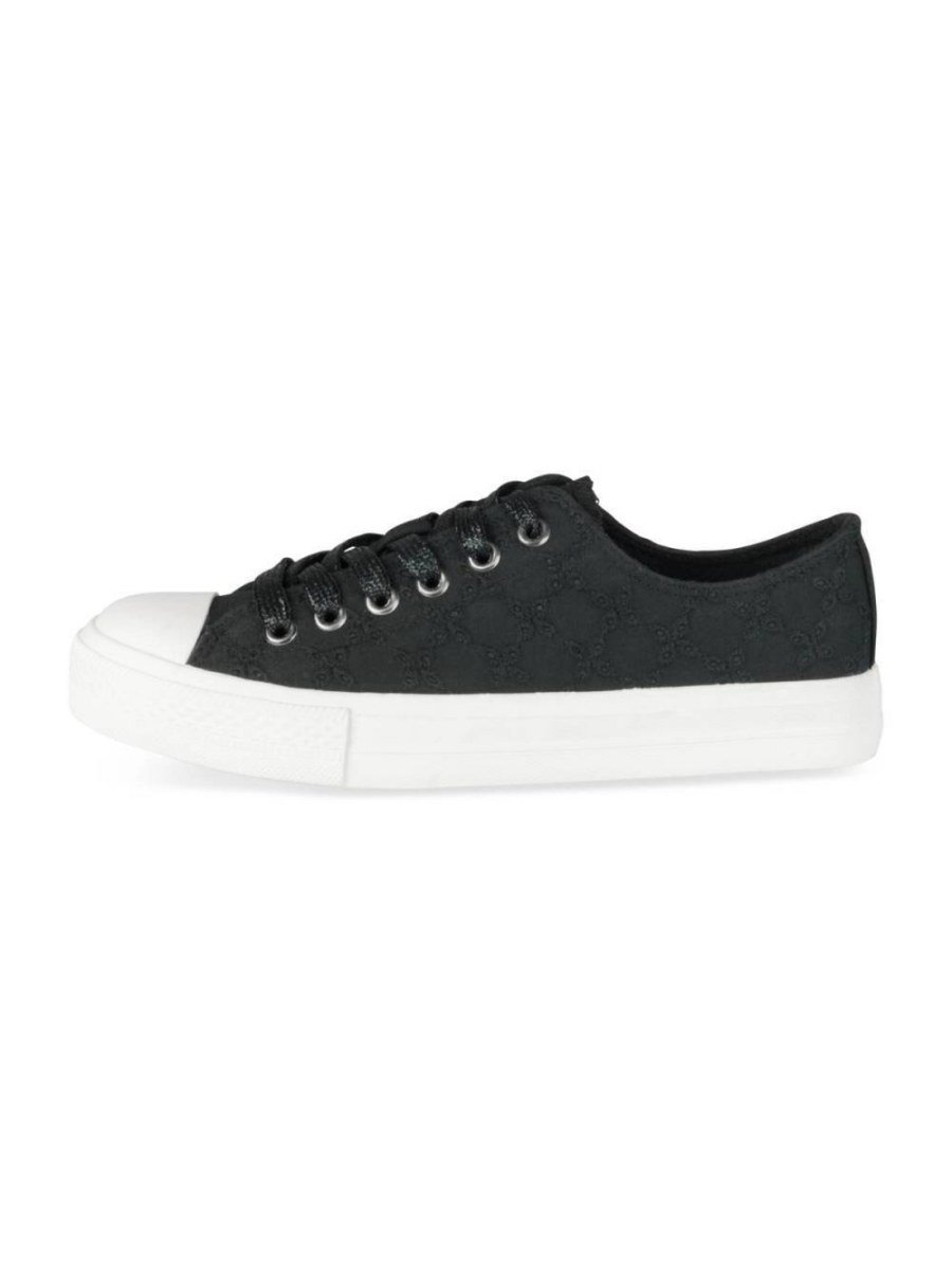 Black floral embroidered canvas sneakers