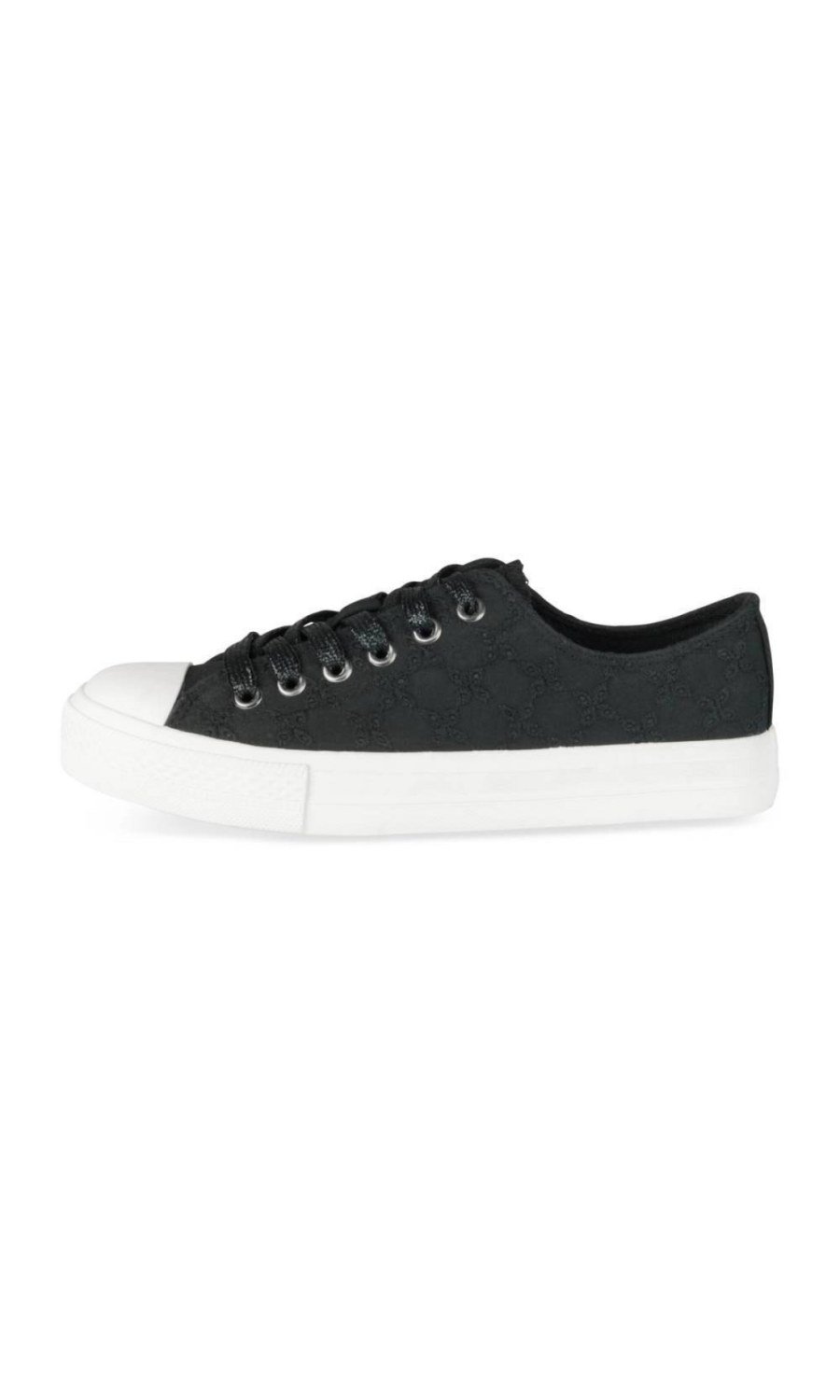 Black floral embroidered canvas sneakers