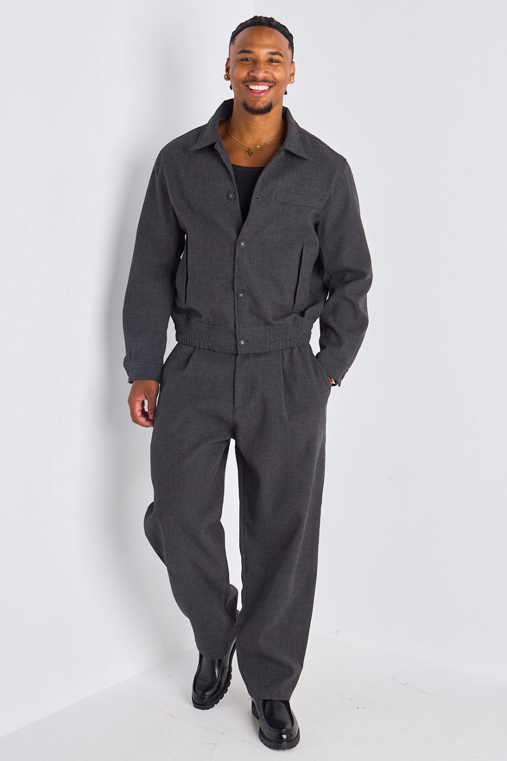 Ensemble veste b boutons w jogging gris foncé
