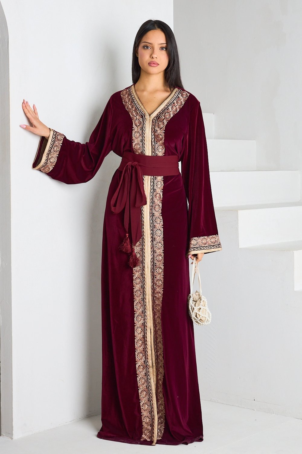 Abaya velours mtrza b dheb bordeaux