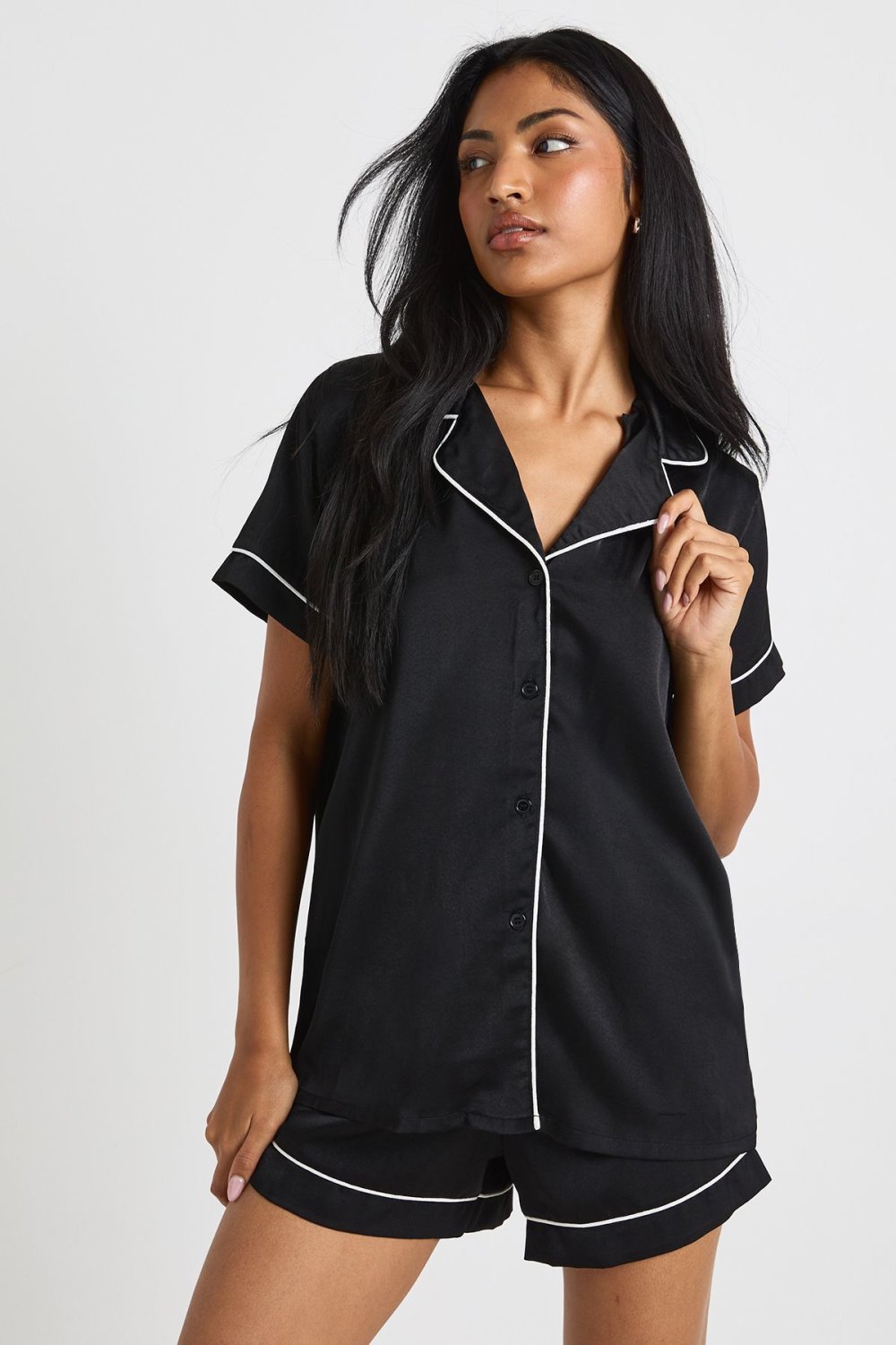 Pyjama chemise w short f satin b passepoil