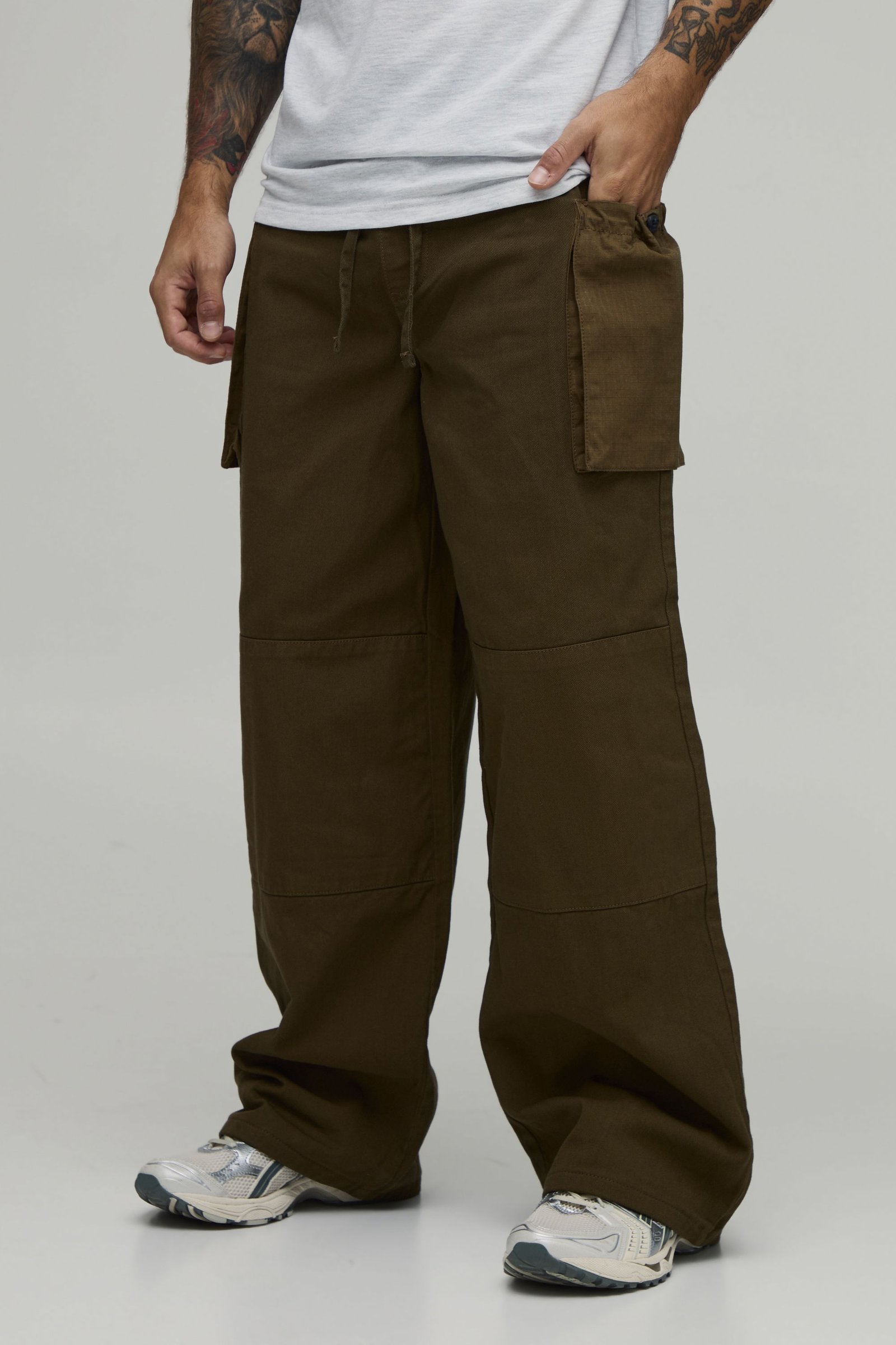 Pantalon Cargo À Poches Soufflet Coupe Baggy Avec Taille Élastiquée