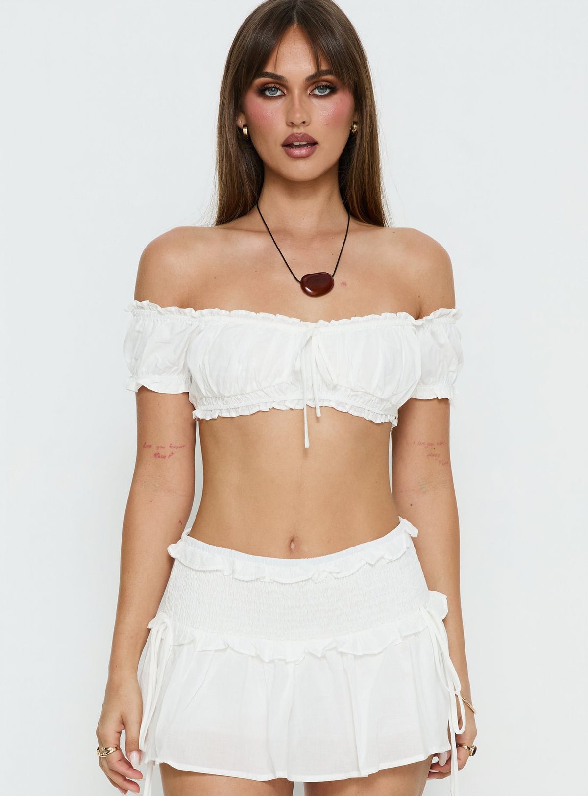 Off-shoulder cotton micro crop top