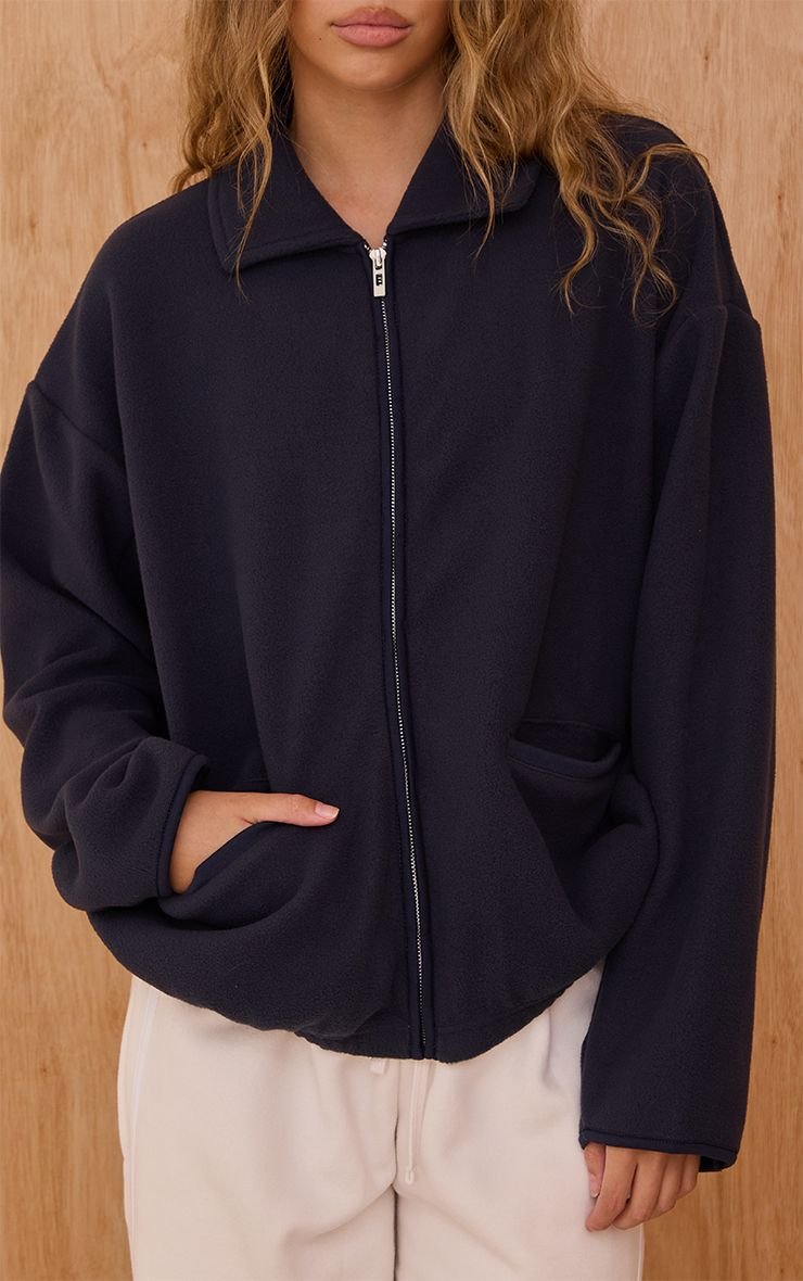 Piped zip-up fleece - Navy