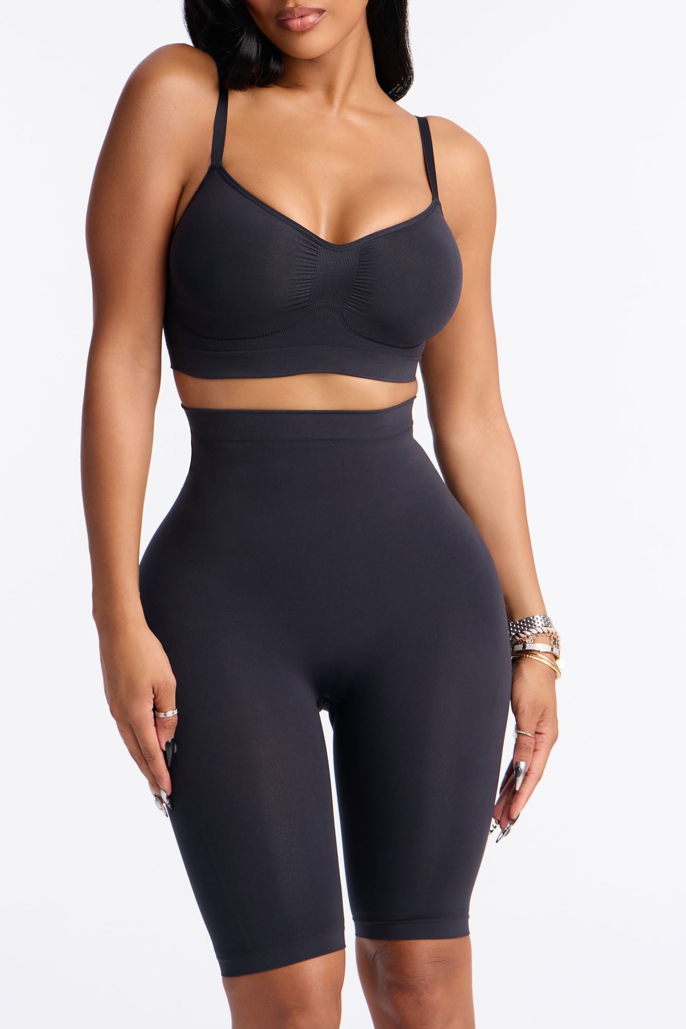 High waisted strong compression thigh shaper