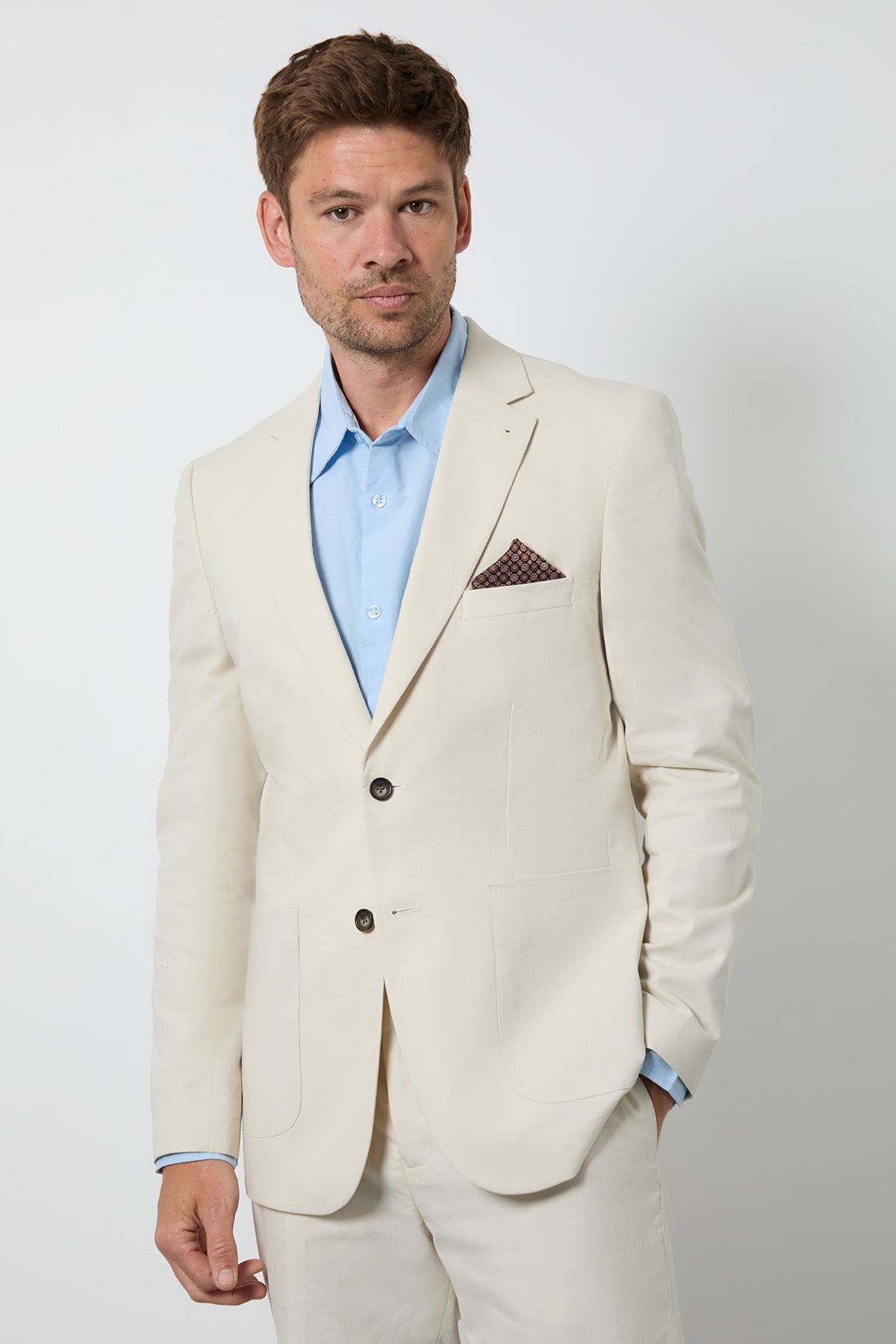 Linen tailored suit jacket - Natural