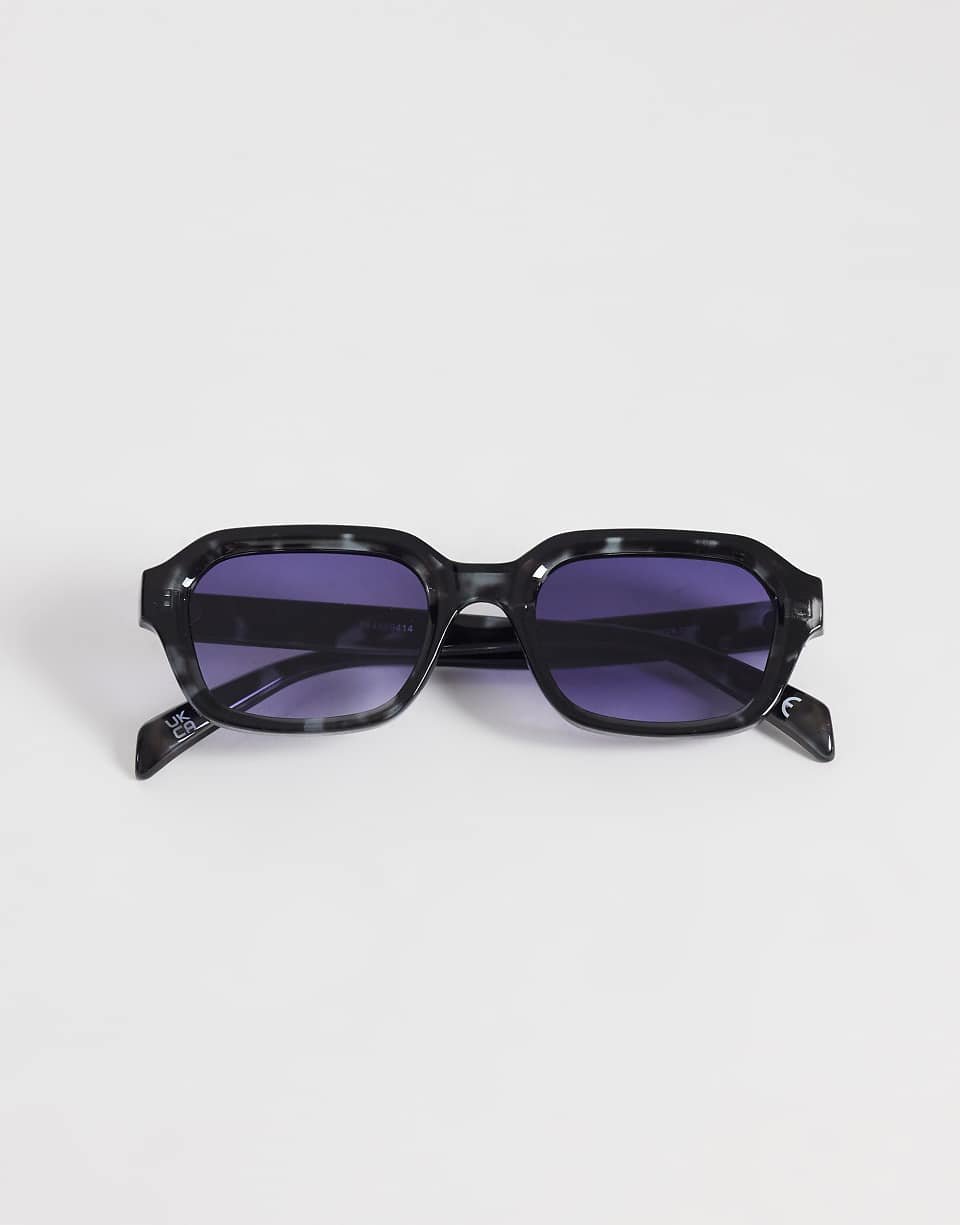 Lunettes de soleil carrées à monture fine effet écaille de tortue et verres bleus - Bleu