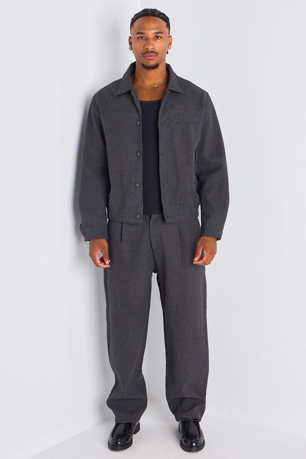 Ensemble veste b boutons w jogging gris foncé