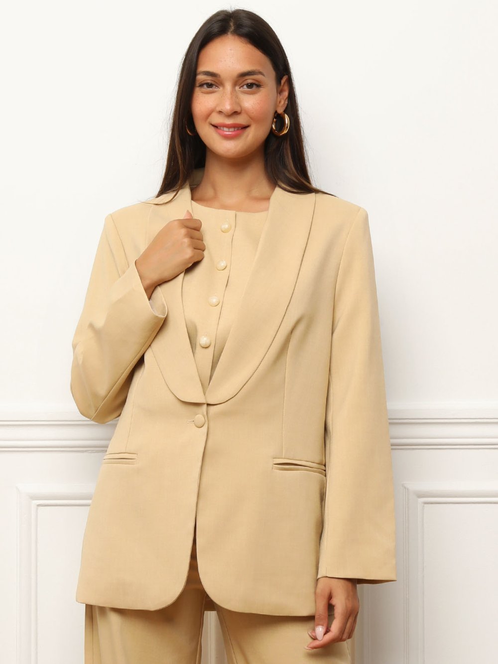 Veste de costume oversize à col châle beige