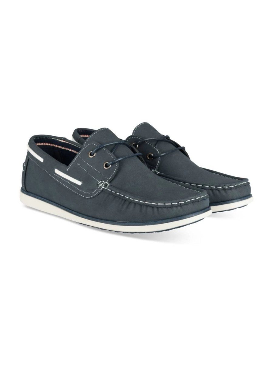 Chaussures bateau lacet blanc bleu marine