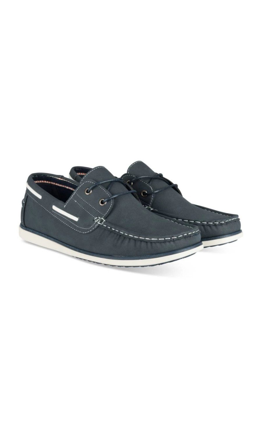Navy boat shoes with white lace