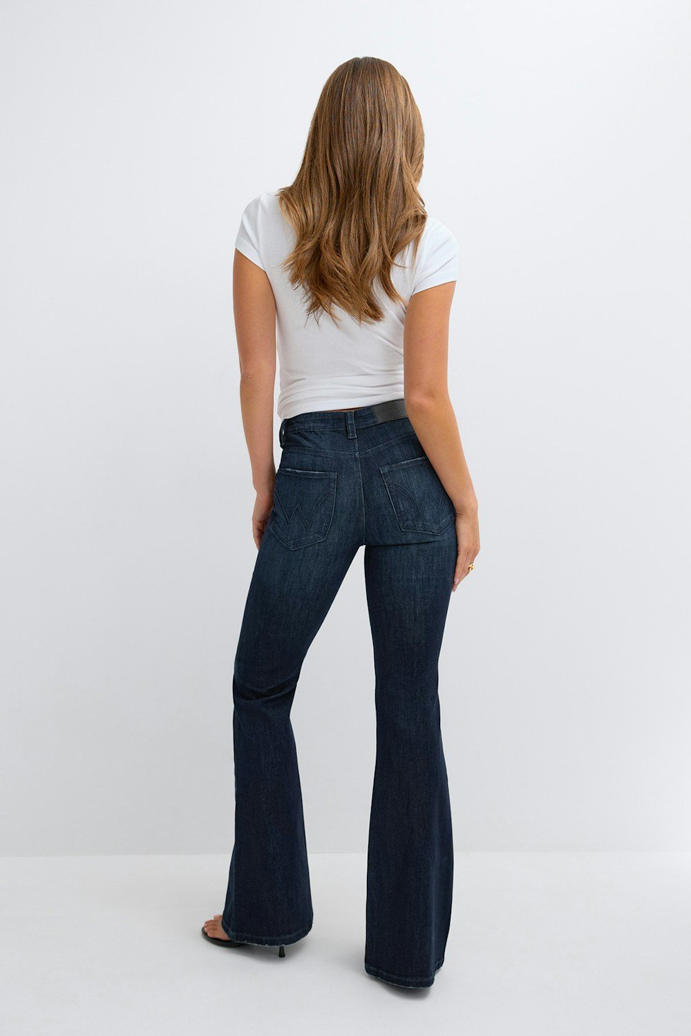 Blue mid-rise flared jeans
