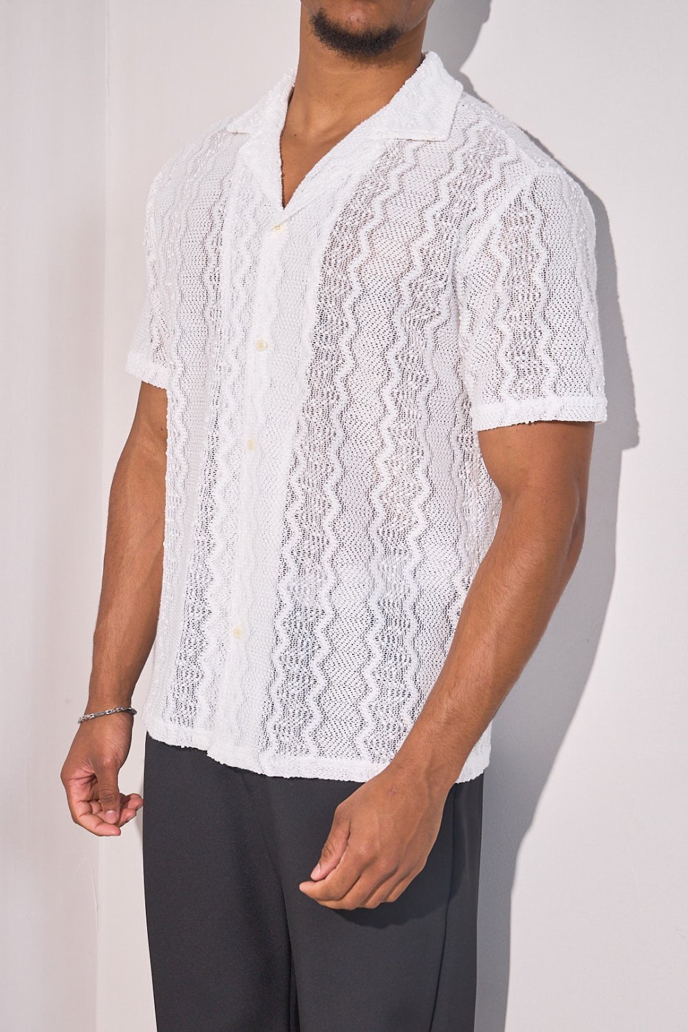 Chemise en maille à motifs blanche