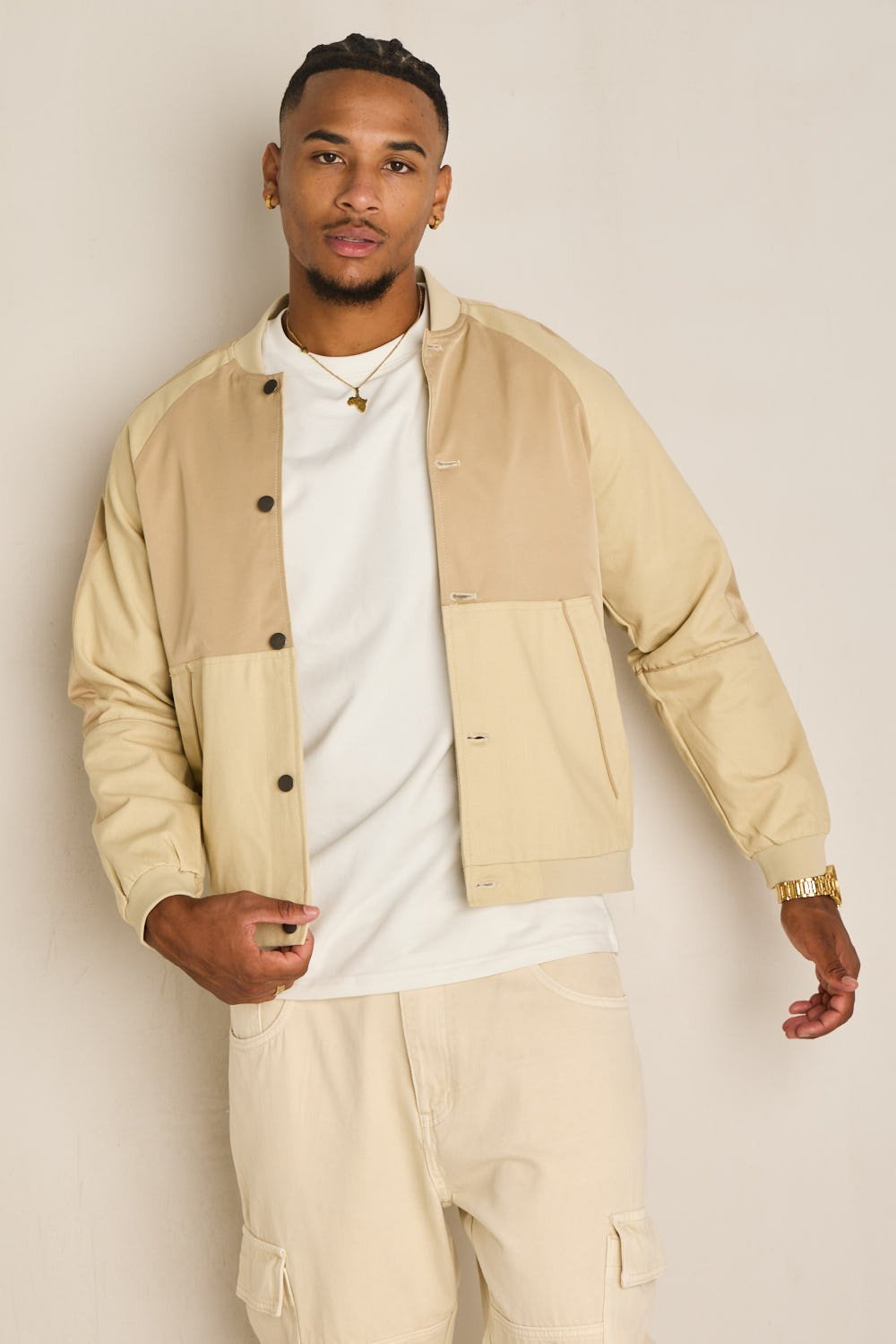 Bomber bi-matière beige