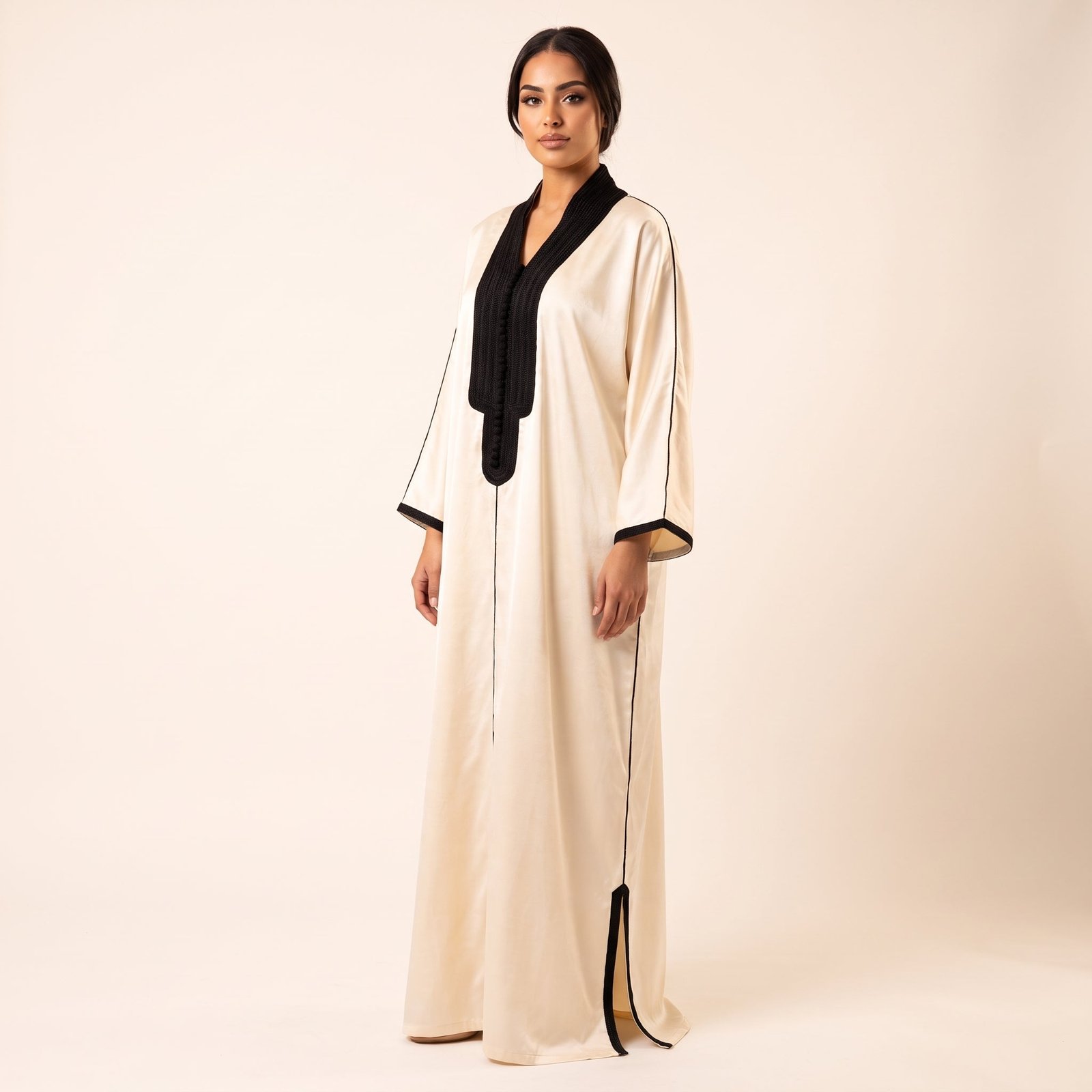 Cream caftan with black sfifa