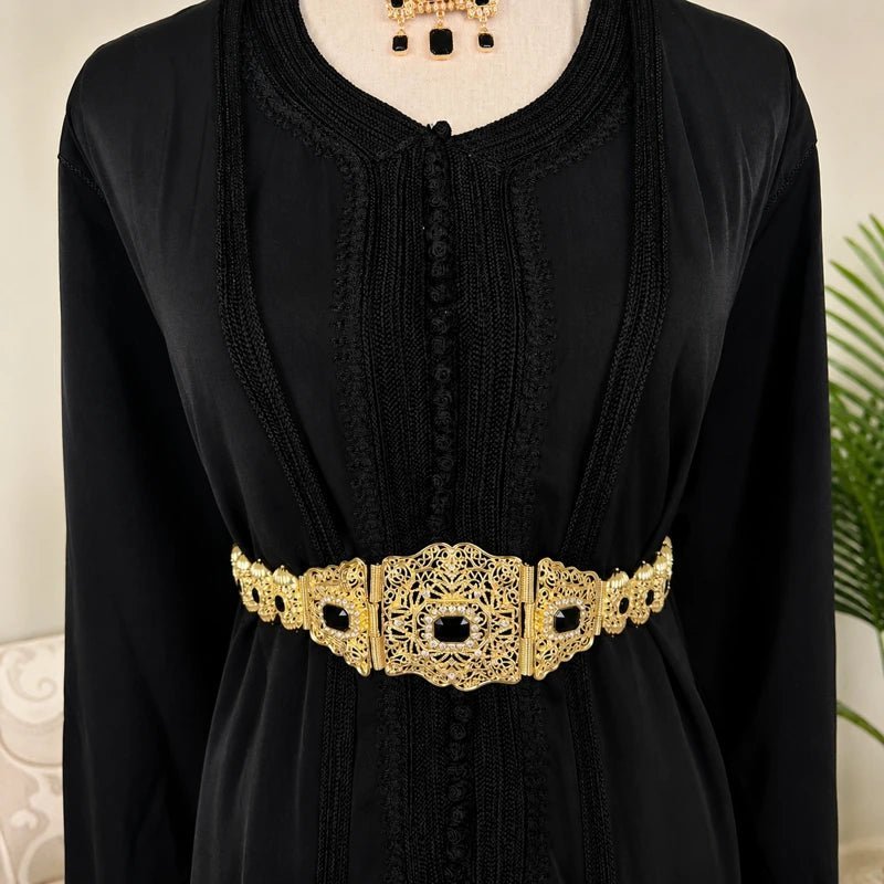 Gold filigree mdamma belt with black stone