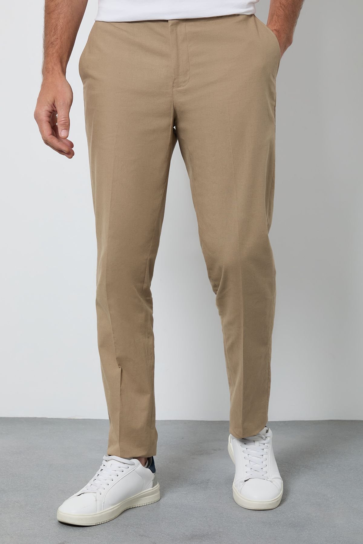 Linen slim suit trousers - Dark beige