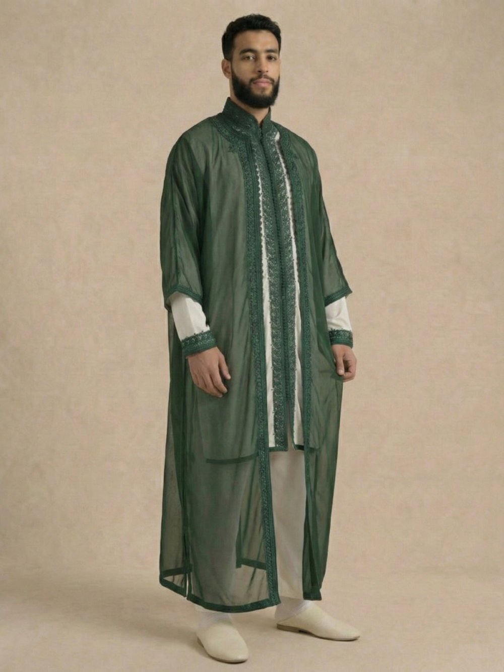 Embroidered green jabador with trousers