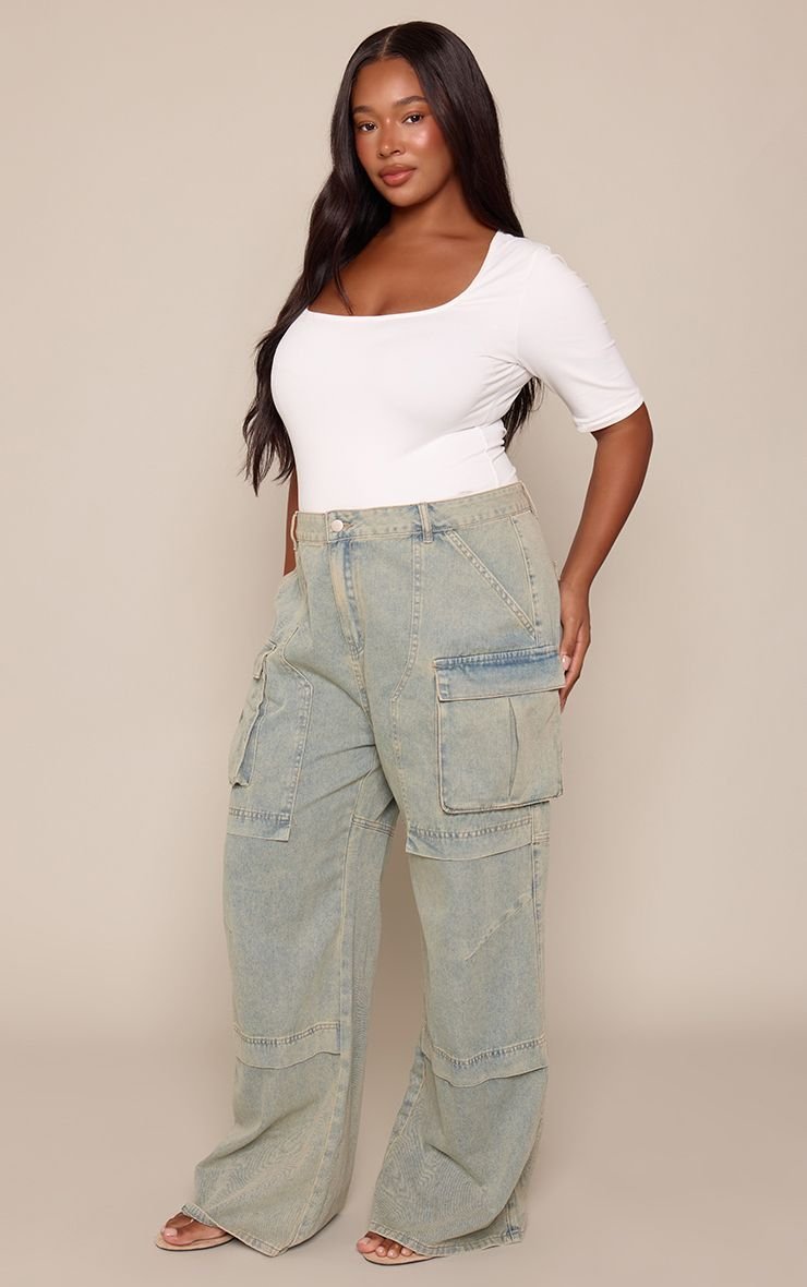 Vintage blue high-waisted cargo jeans - Plus size
