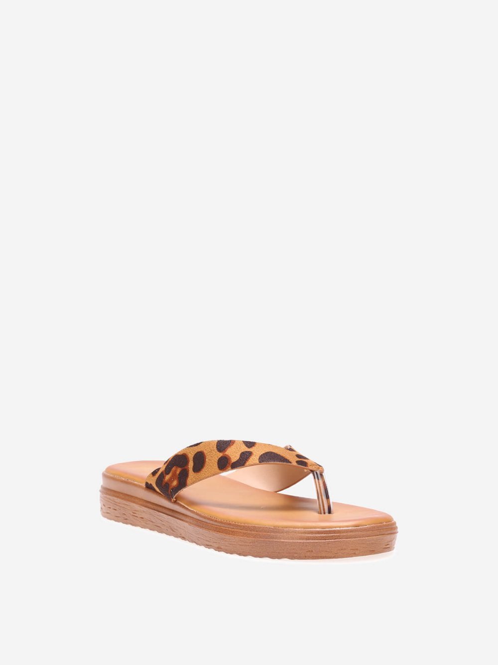 Tongs compensées léopard à bride en V