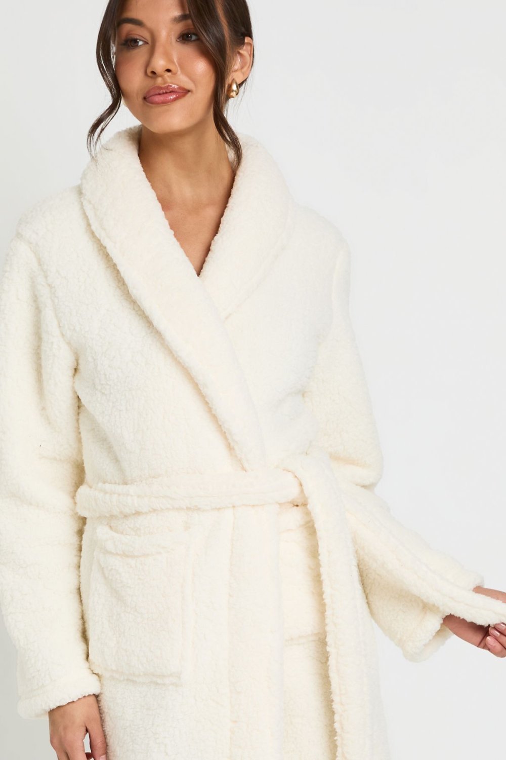 Fleece long dressing gown