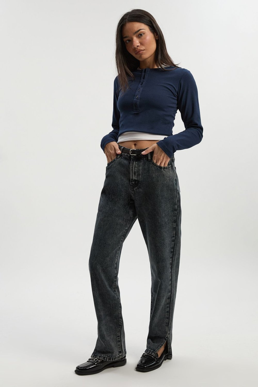 Jean droit taille haute b ourlet mf9ou9