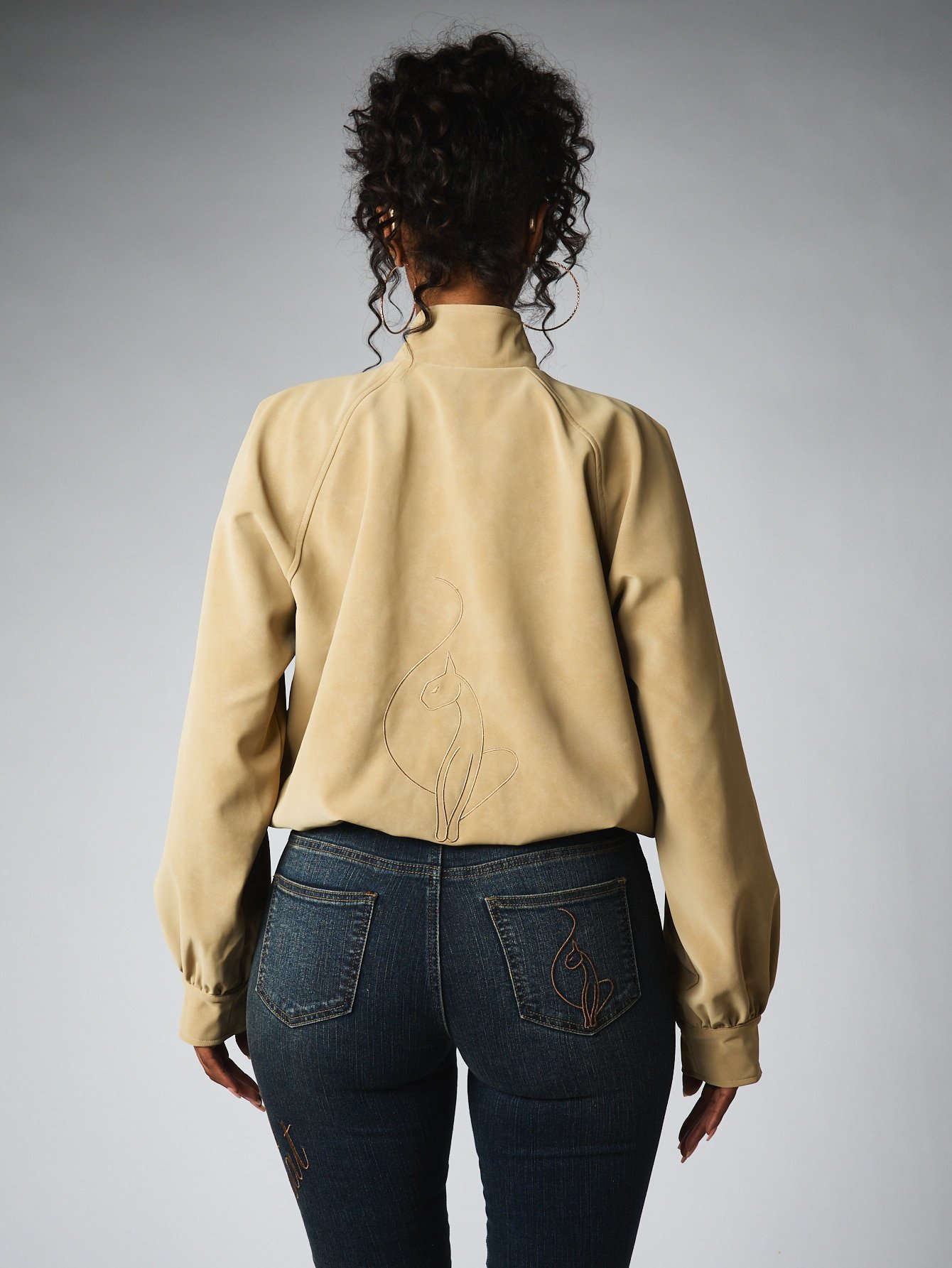 Short suede bomber jacket with embroidered logo