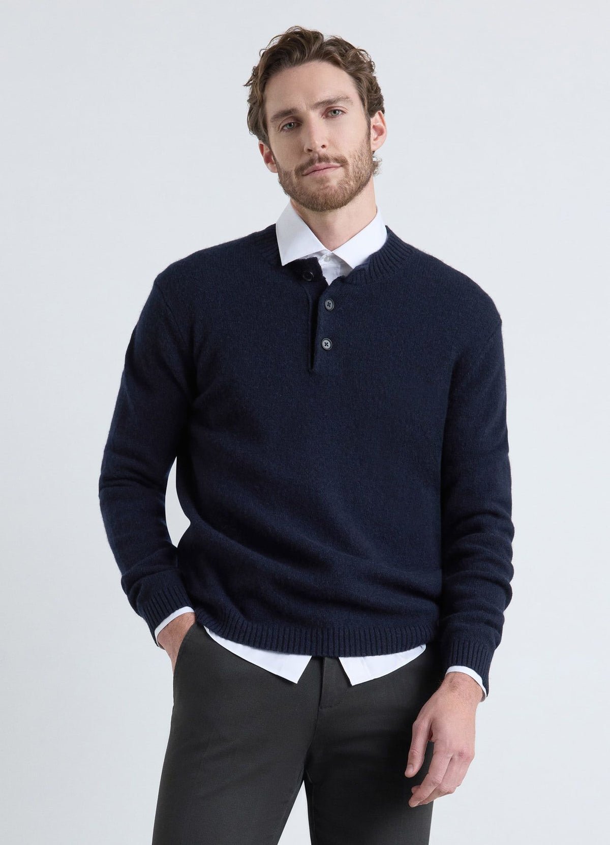 Wool henley-neck jumper